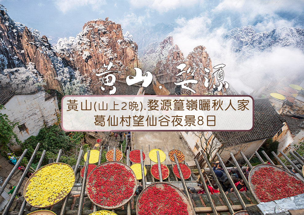 特惠~黃山山上2晚.婺源篁嶺曬秋人家.葛仙村望仙谷夜景8日